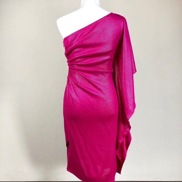 St. John Drape Shoulder Pink Shimmer Dress 2 - Picture 5 of 8